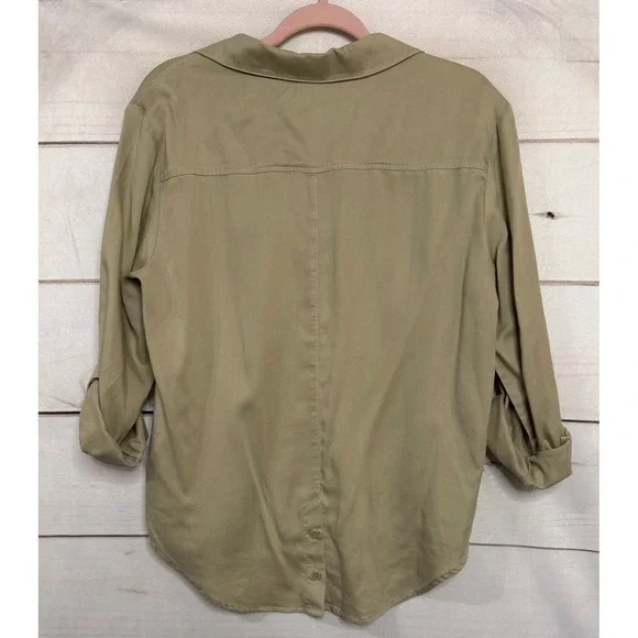 Cloth & Stone Women's Khaki Roll Tab Sleeve Button Down‎ Shirt PL - Picture 6 of 6